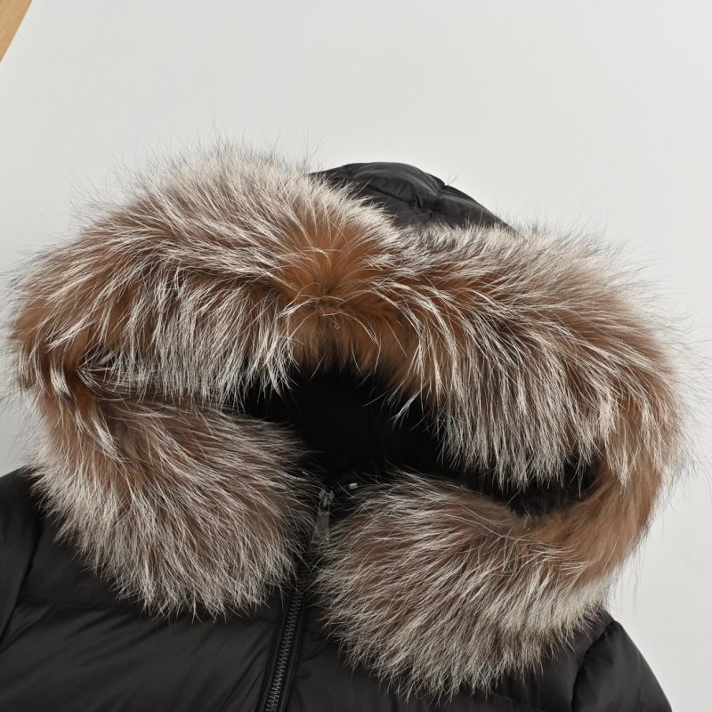 Black Quilted Puffer Down Jacket with Fur Collar view