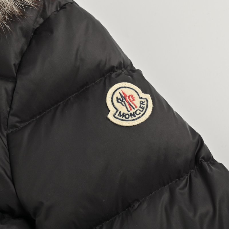 Black Quilted Puffer Down Jacket with Fur Collar view