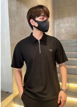 Prada Black Short-Sleeve Polo Shirt