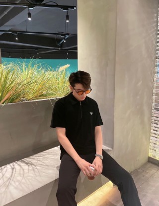 Prada Black Short-Sleeve Polo Shirt view 2