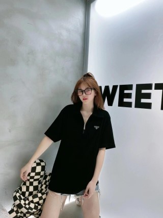 Prada Black Short-Sleeve Polo Shirt view 3