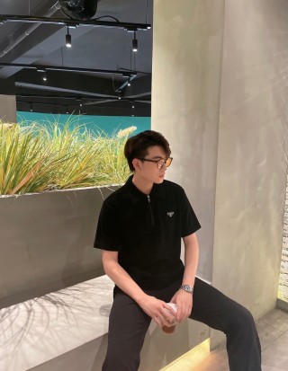 Prada Black Short-Sleeve Polo Shirt view 4