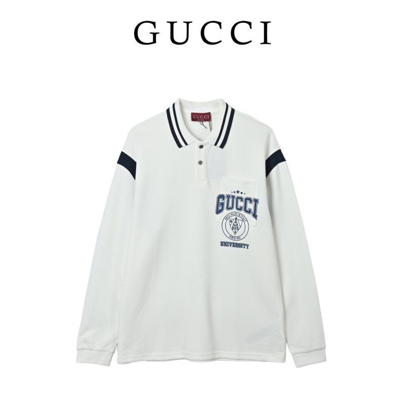 Gucci White Logo Polo Shirt Long Sleeve view