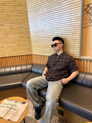 Black Plaid Short Sleeve Button-Up Shirt