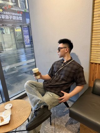 Black Plaid Short Sleeve Button-Up Shirt view 2