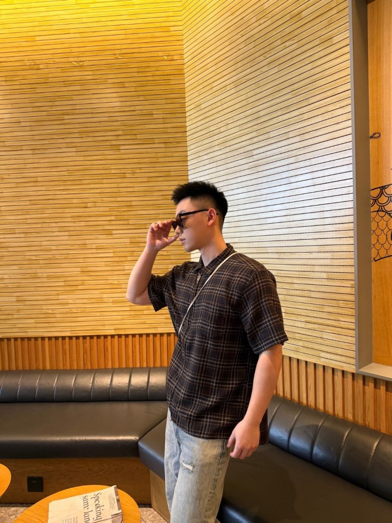 Black Plaid Short Sleeve Button-Up Shirt view