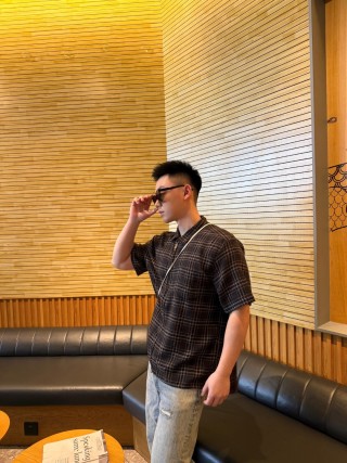 Black Plaid Short Sleeve Button-Up Shirt view 6