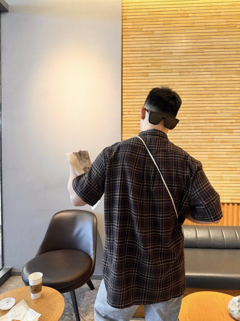 Black Plaid Short Sleeve Button-Up Shirt view
