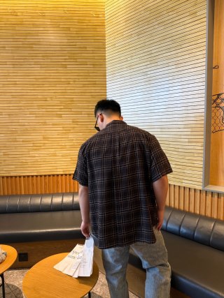 Black Plaid Short Sleeve Button-Up Shirt view 8