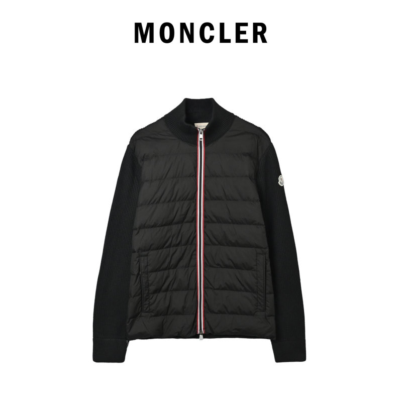 Moncler Navy Down Puffer Jacket with Knit Sleeves view