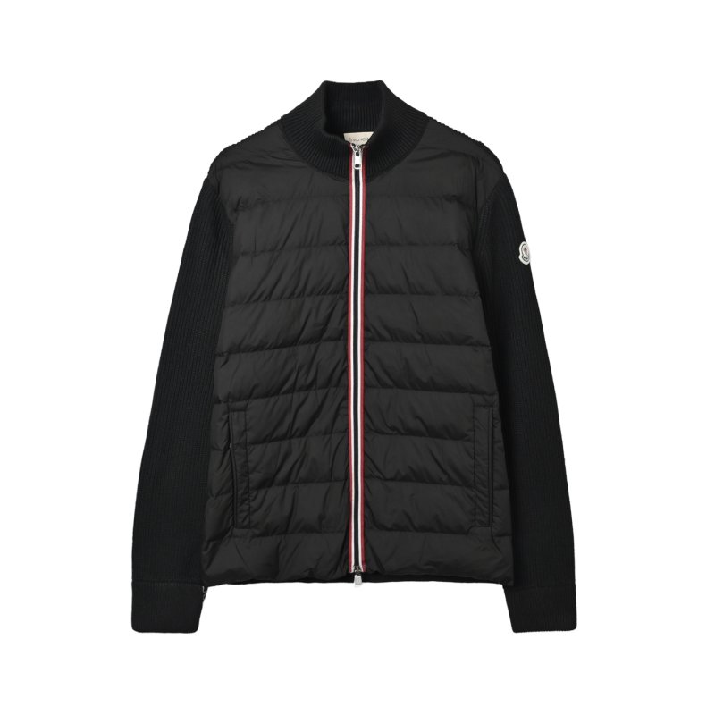 Moncler Navy Down Puffer Jacket with Knit Sleeves view