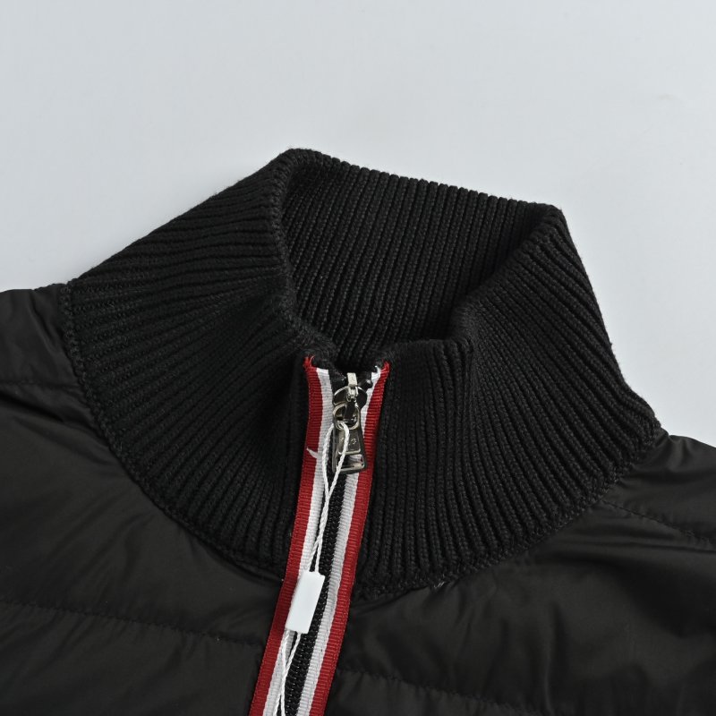Moncler Navy Down Puffer Jacket with Knit Sleeves view