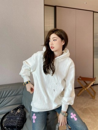 White Quilted Zip Hoodie Sweatshirt view 3