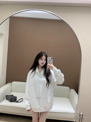 White Quilted Zip Hoodie Sweatshirt view 8