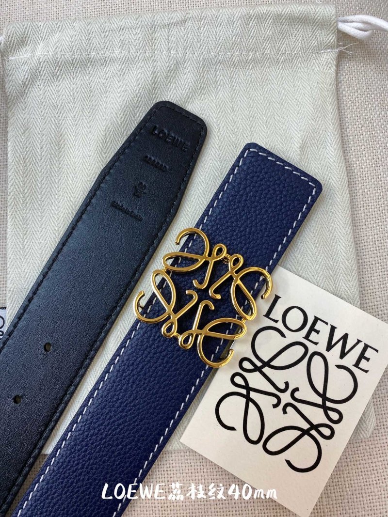 Loewe Navy Leather Belt with Gold Buckle 40mm