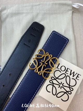 Loewe Navy Leather Belt with Gold Buckle 40mm