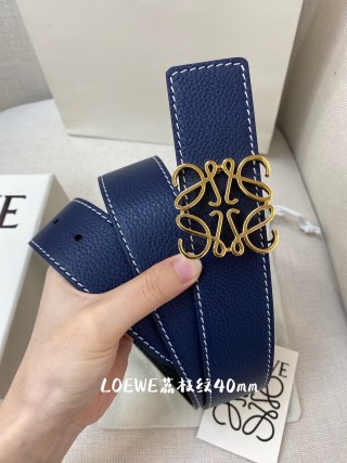 Loewe Navy Leather Belt with Gold Buckle 40mm view 2