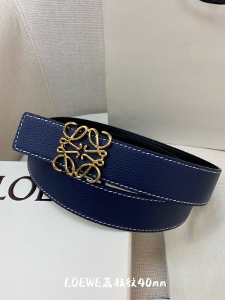 Loewe Navy Leather Belt with Gold Buckle 40mm view 3