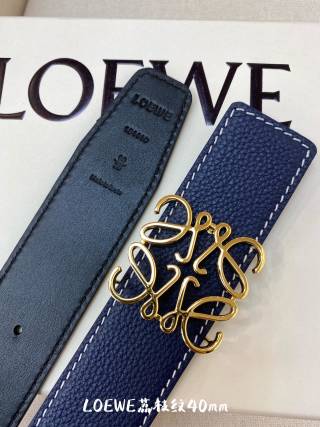 Loewe Navy Leather Belt with Gold Buckle 40mm view 4