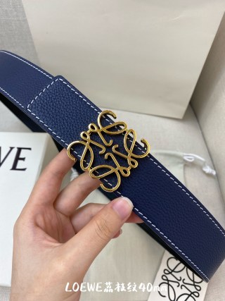 Loewe Navy Leather Belt with Gold Buckle 40mm view 5