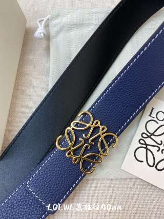 Loewe Navy Leather Belt with Gold Buckle 40mm view 6