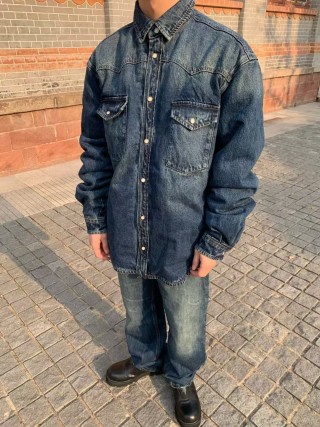 Vintage Dark Wash Denim Shirt Jacket