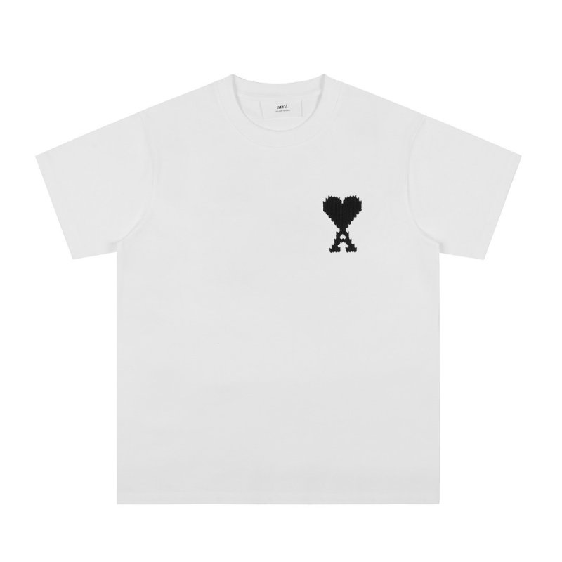 White Short Sleeve T-Shirt with Black Heart Graphic Print view
