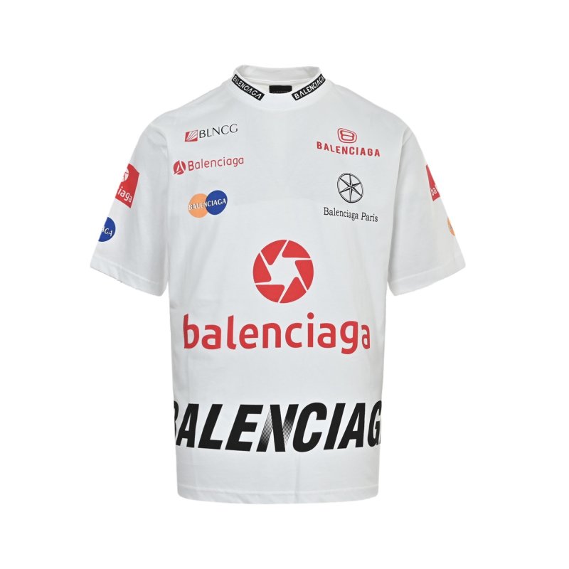 White Multi-Logo Graphic Short Sleeve T-Shirt
