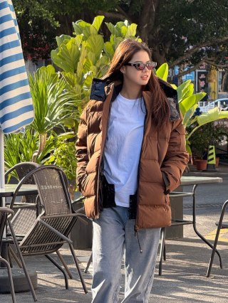 Brown Puffer Down Jacket - Oversized Quilted Winter Coat view 2
