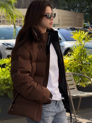 Brown Puffer Down Jacket - Oversized Quilted Winter Coat view 4