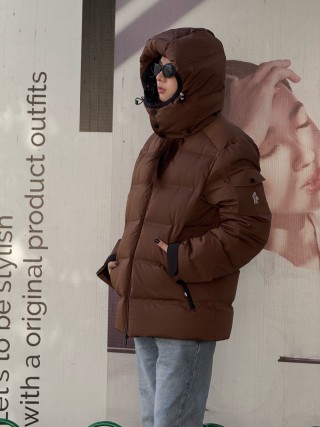 Brown Puffer Down Jacket - Oversized Quilted Winter Coat view 6