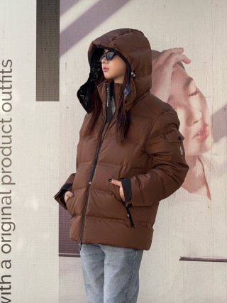 Brown Puffer Down Jacket - Oversized Quilted Winter Coat view 7