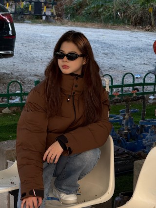 Brown Puffer Down Jacket - Oversized Quilted Winter Coat view 8