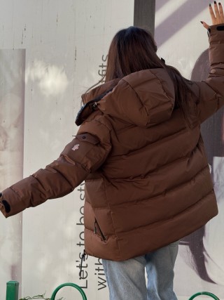 Brown Puffer Down Jacket - Oversized Quilted Winter Coat view 9