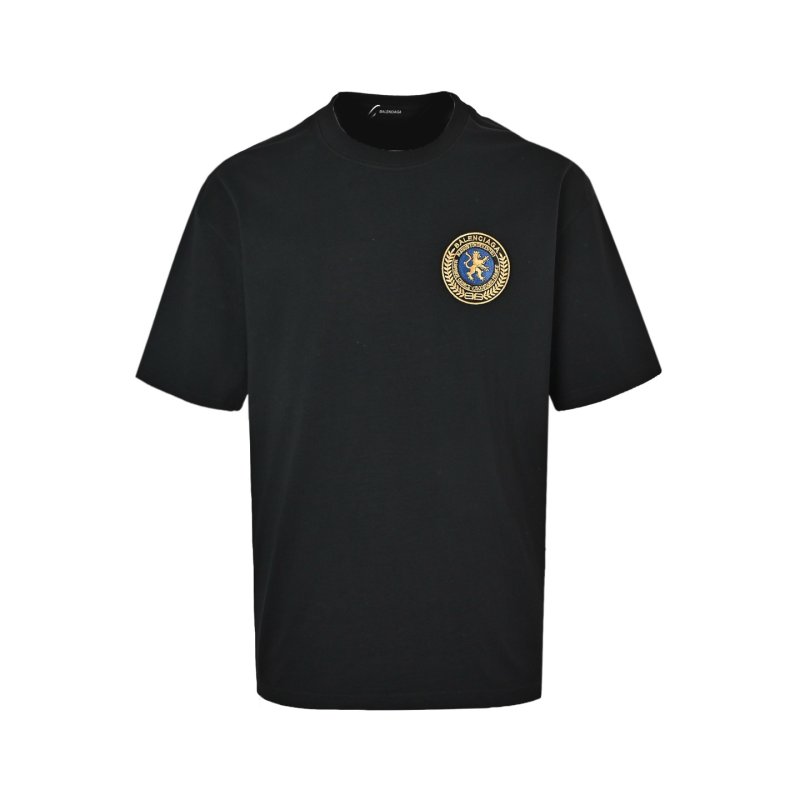 Black Short Sleeve T-Shirt with Gold Circular Emblem view