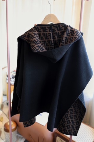Fendi Double-Face Wool Cashmere Cape – Black with Monogram