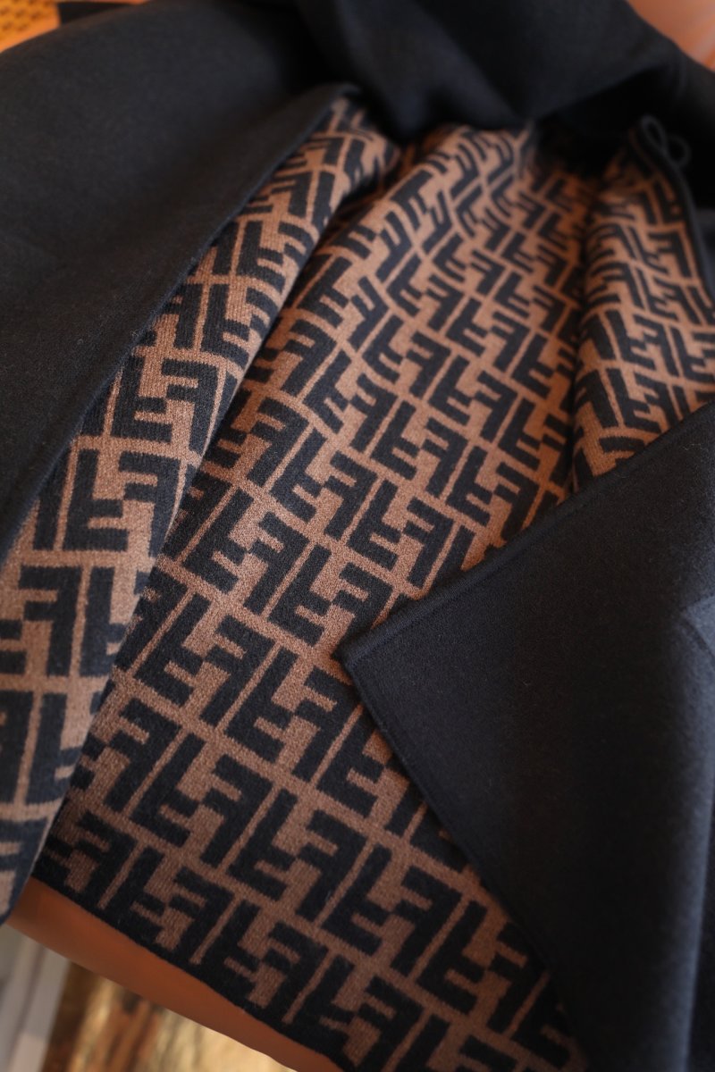 Fendi Double-Face Wool Cashmere Cape – Black with Monogram view