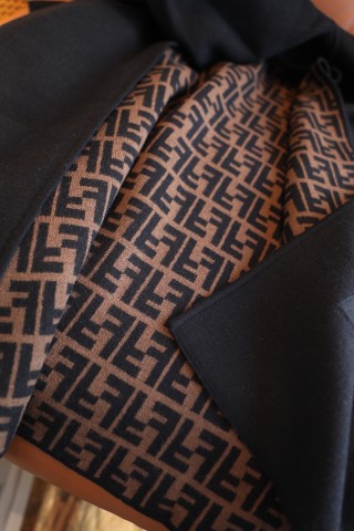 Fendi Double-Face Wool Cashmere Cape – Black with Monogram view 6