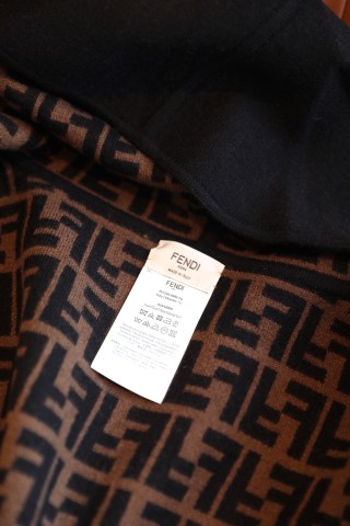 Fendi Double-Face Wool Cashmere Cape – Black with Monogram view 7
