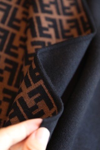 Fendi Double-Face Wool Cashmere Cape – Black with Monogram view 8