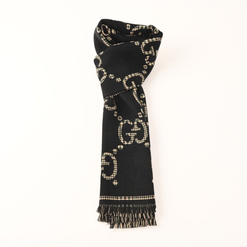 Gucci GG Logo Wool Scarf Black & Gold 47x180cm view
