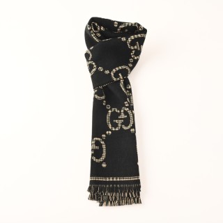Gucci GG Logo Wool Scarf Black & Gold 47x180cm view 2