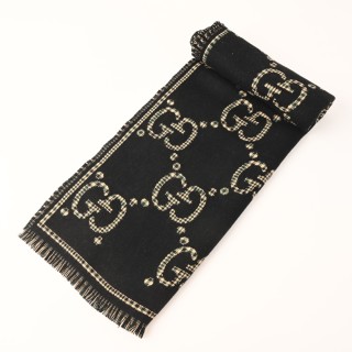 Gucci GG Logo Wool Scarf Black & Gold 47x180cm view 3
