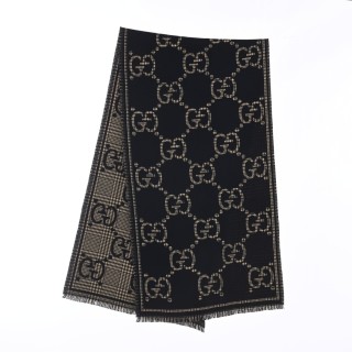Gucci GG Logo Wool Scarf Black & Gold 47x180cm view 4