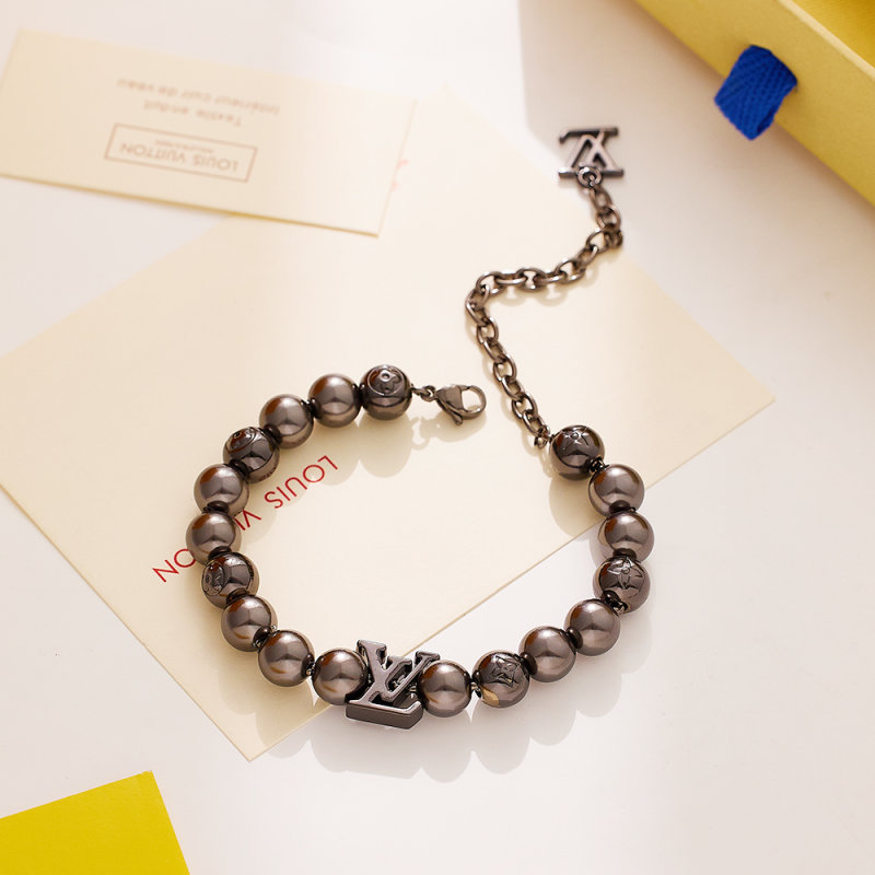 Louis Vuitton Black Pearl Beaded Chain Bracelet