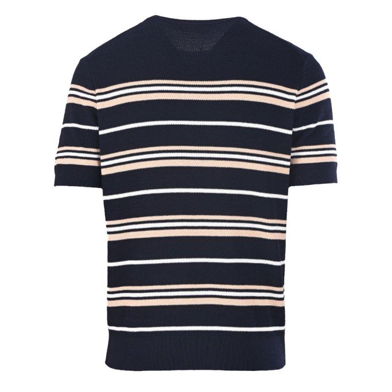 Striped Crewneck T-Shirt - Navy Blue & Cream view