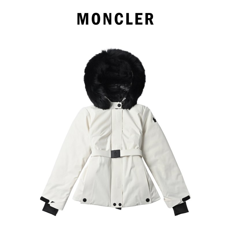 White Puffer Down Jacket with Black Fur Hood view