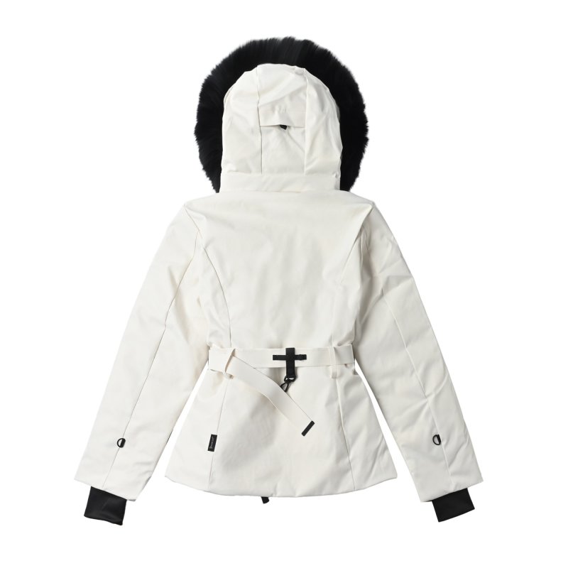 White Puffer Down Jacket with Black Fur Hood view
