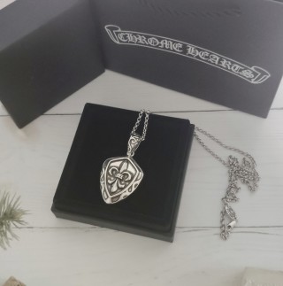 Chrome Hearts Shield Cross Pendant Silver Chain Necklace
