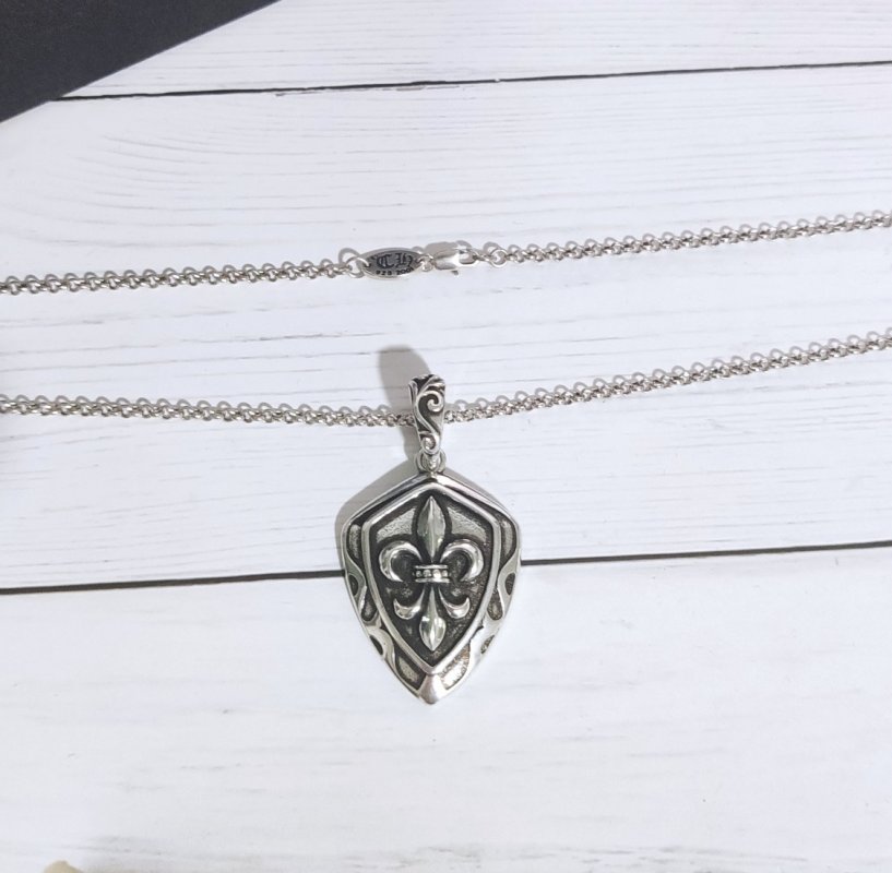 Chrome Hearts Shield Cross Pendant Silver Chain Necklace view